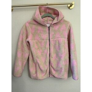 Hanna Andersson Kids Pink Heart Sherpa Fleece Zip Hoodie Jacket Size 12 150